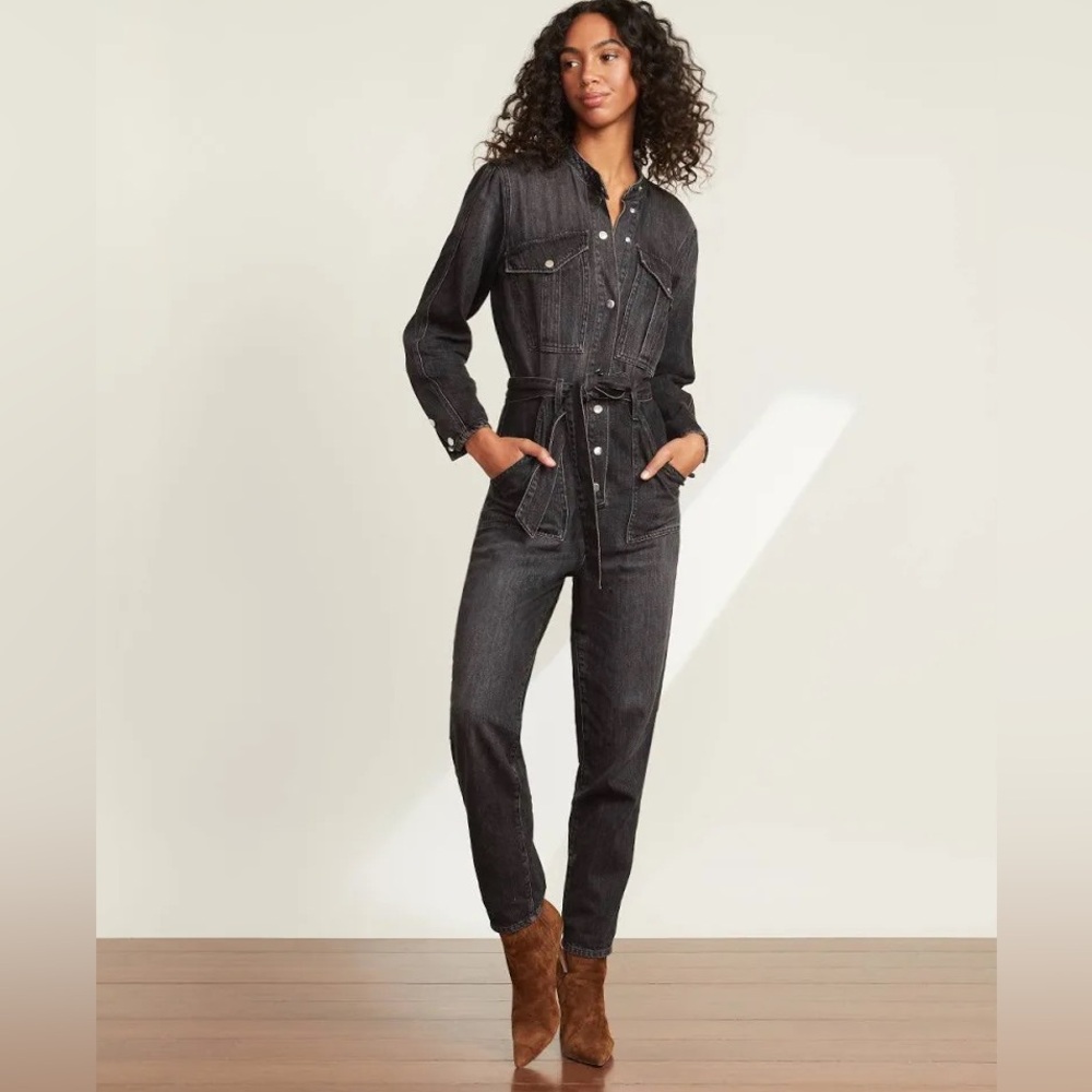 VERONICA BEARD Annie Denim Cargo Jumpsuit in Washed Onyx